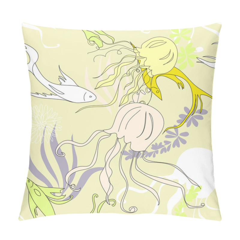 Personality  Seamless Wallpaper With Fish Pillow Covers