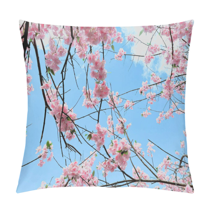 Personality  Blossoming Cherry Tree Branches Against A Bright Blue Sky. Pillow Covers