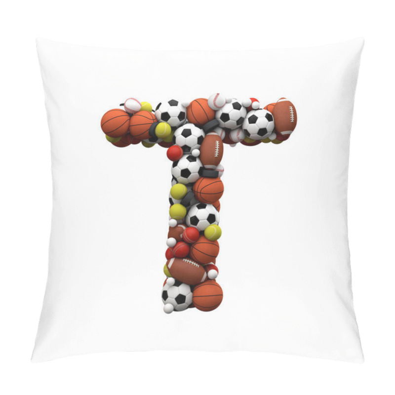 Personality  Letter T. Font Made From Sports Balls. 3D Rendering Pillow Covers