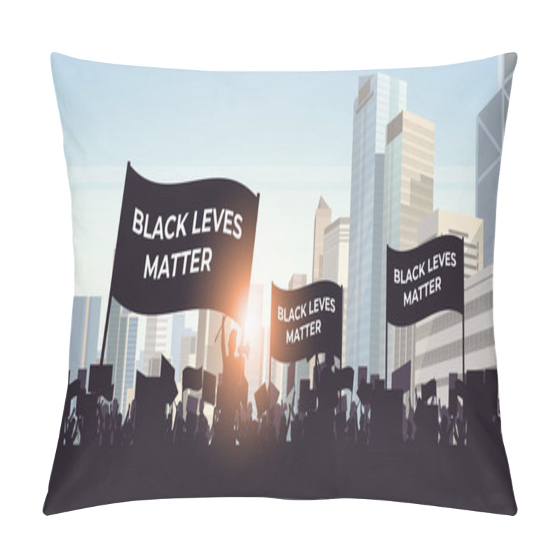 Personality  Protesters With Black Lives Matter Banners Campaign Against Racial Discrimination Of Dark Skin Color Pillow Covers