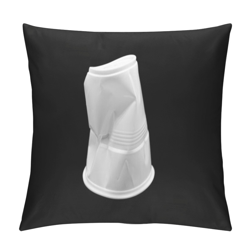 Personality  Crumpled Plastic White Cup Isolated On Black Background Pillow Covers