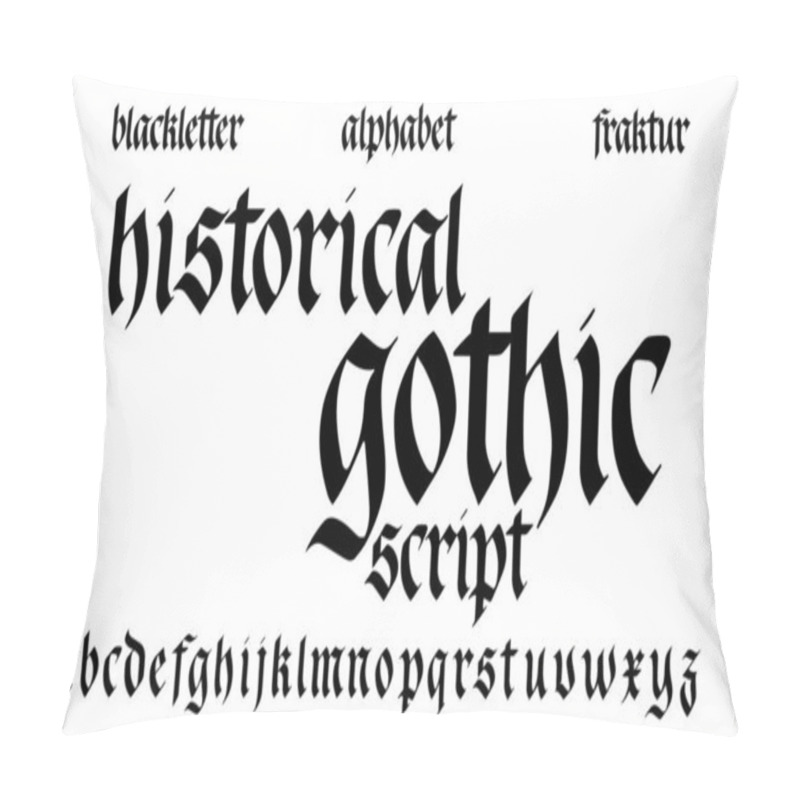 Personality  Gothic Alphabet. Historical Handwritten Blackletter Script. Black German Font Isolated On White Background Pillow Covers