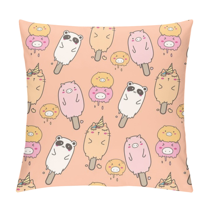 Personality  Cute Animal Ice Cream Pattern Background. Hand Drawn Vector Illustration. Pillow Covers