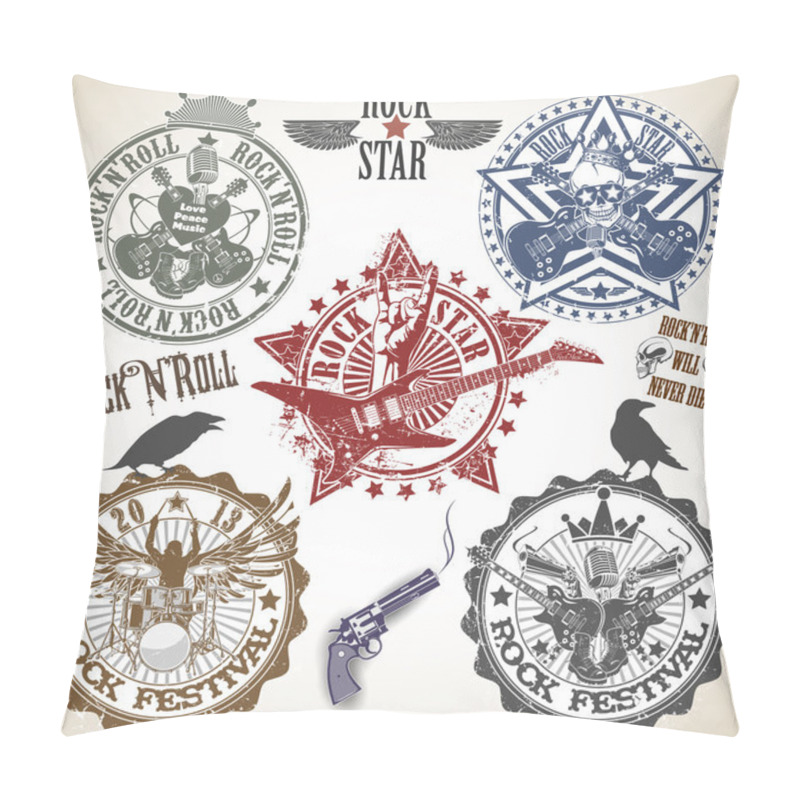 Personality  Set Of Stamps With Symbols Rock'n'roll Pillow Covers