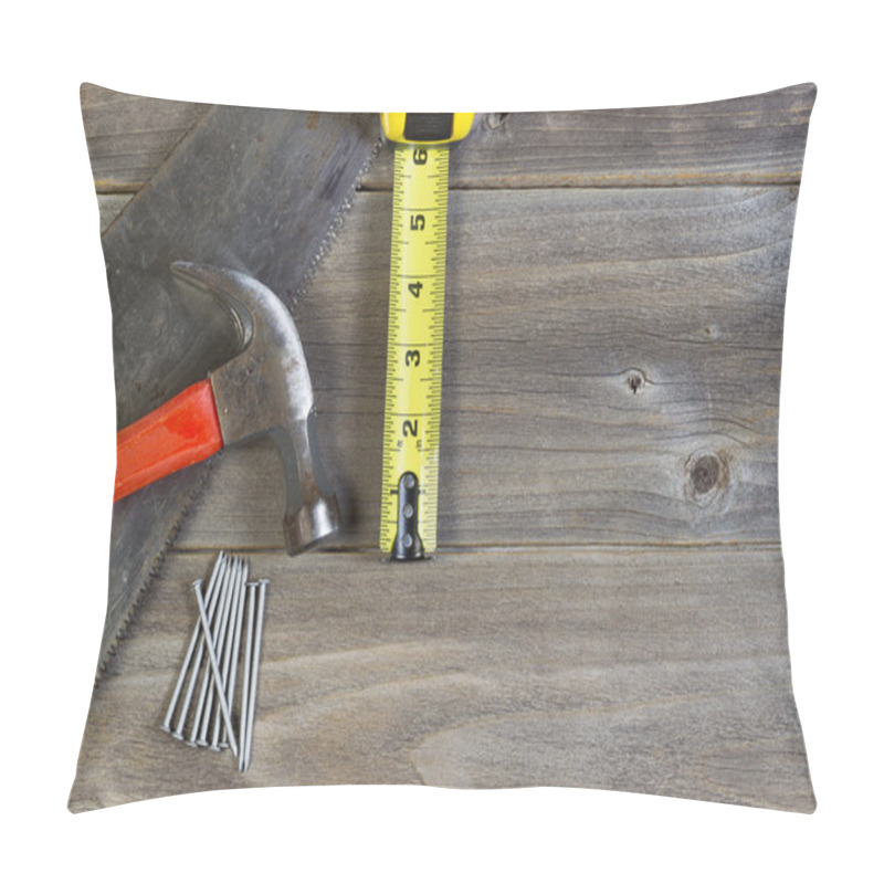 Personality  Basic Home Repair Tools On Weathered Wood  Pillow Covers