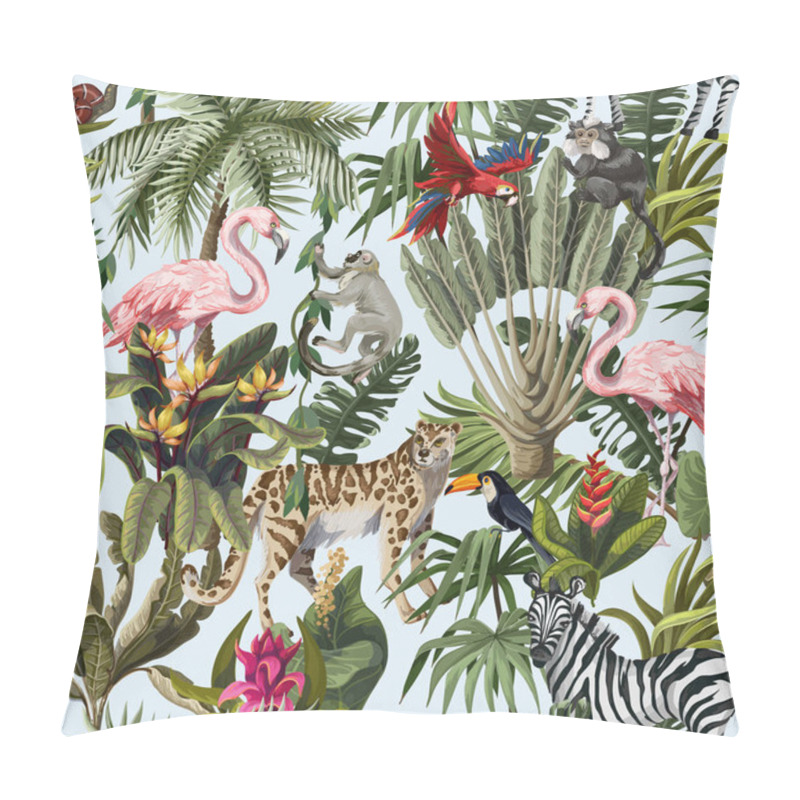 Personality  Seamless Pattern With Jungle Animals, Flowers And Trees. Vector. Pillow Covers