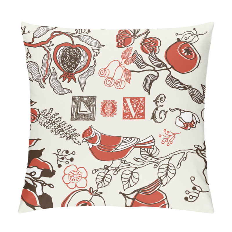 Personality  Love Background With Bird In Fruit Garden Pillow Covers