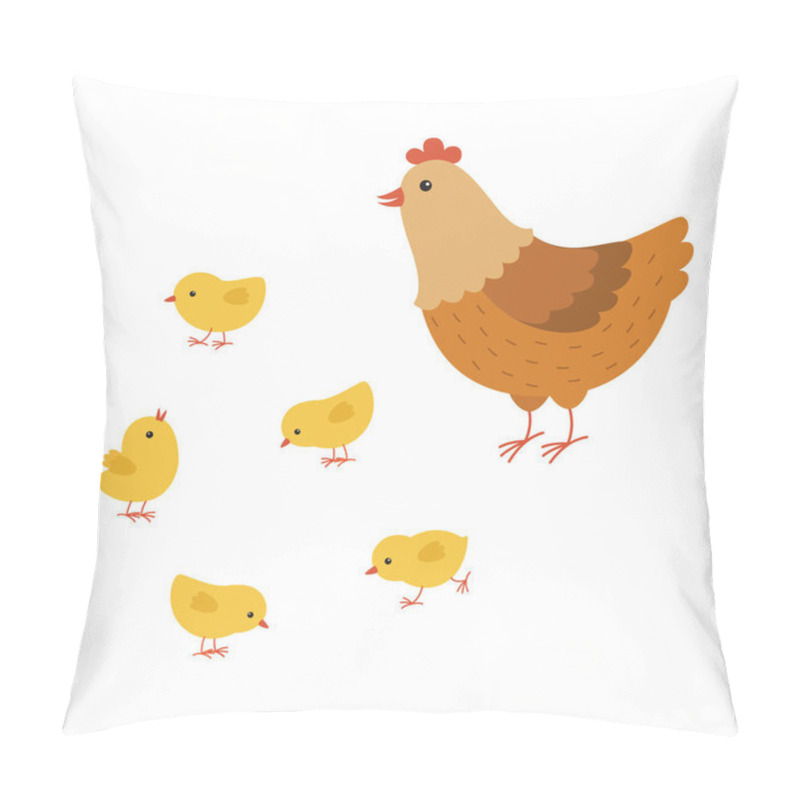 Personality  Funny Hen Cartoon With Her Baby Chicken, Mother Hen Pillow Covers