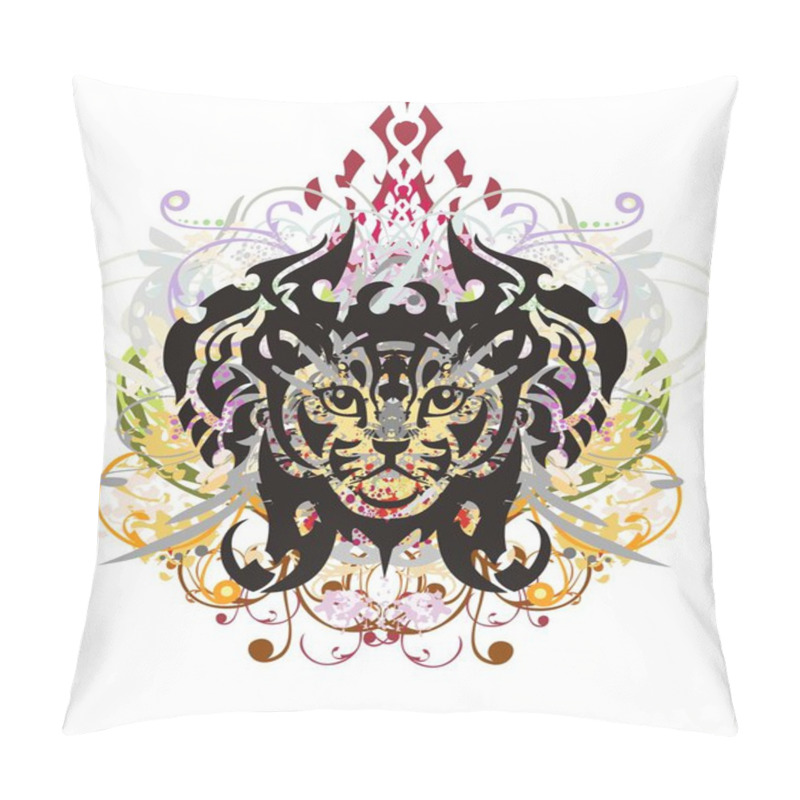 Personality  Grunge Tribal Cat Head Against The Background Of The Eagle Heads Pillow Covers