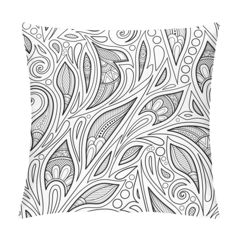 Personality  Monochrome Seamless Pattern With Floral Ethnic Motifs. Endless Texture With Damask Design Elements.Simple Coloring Book Page. Vector Contour Illustration Pillow Covers