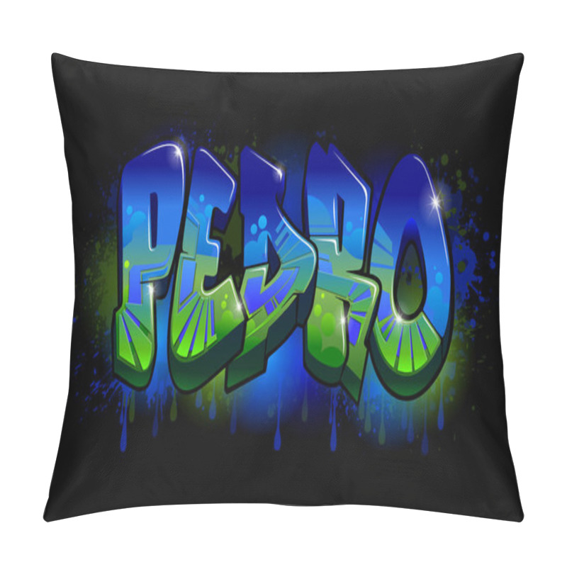 Personality  Graffiti Styled Design For Pedro ....This Graffiti Design Is A Vibrant And Eye-catching Piece That Was Created Using Vector Graphics. The Design Features Bold And Dynamic Lettering That Is Set Against Pillow Covers