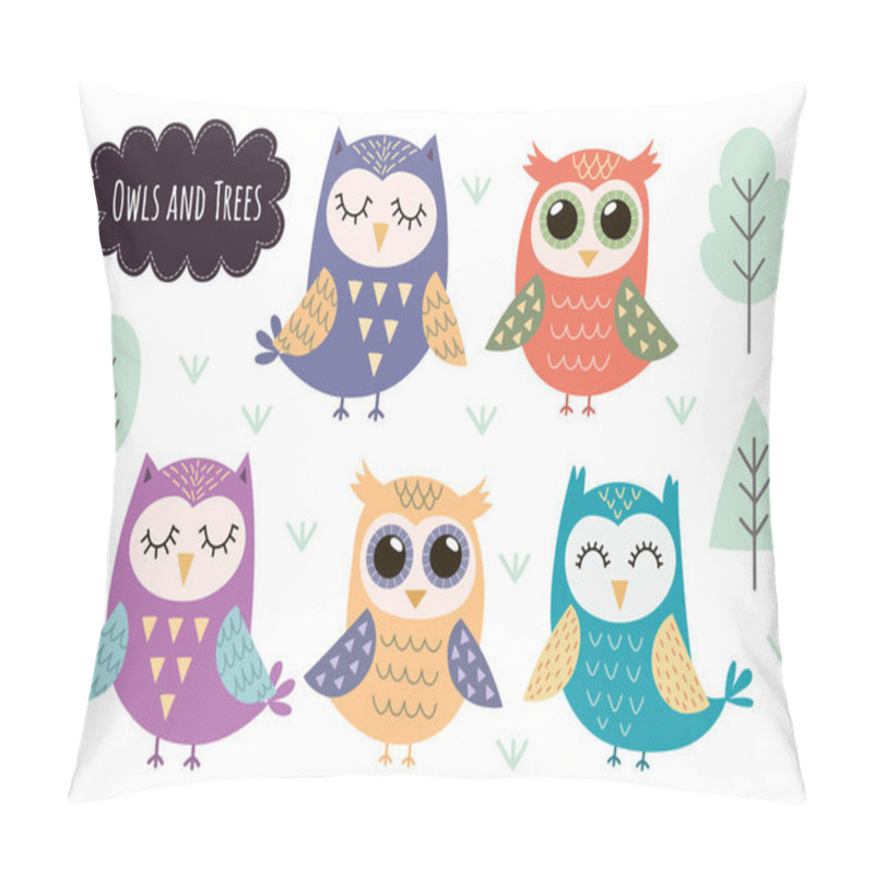 Personality  Cute Owls Collection. Forest Animals Isolated Elements Pillow Covers