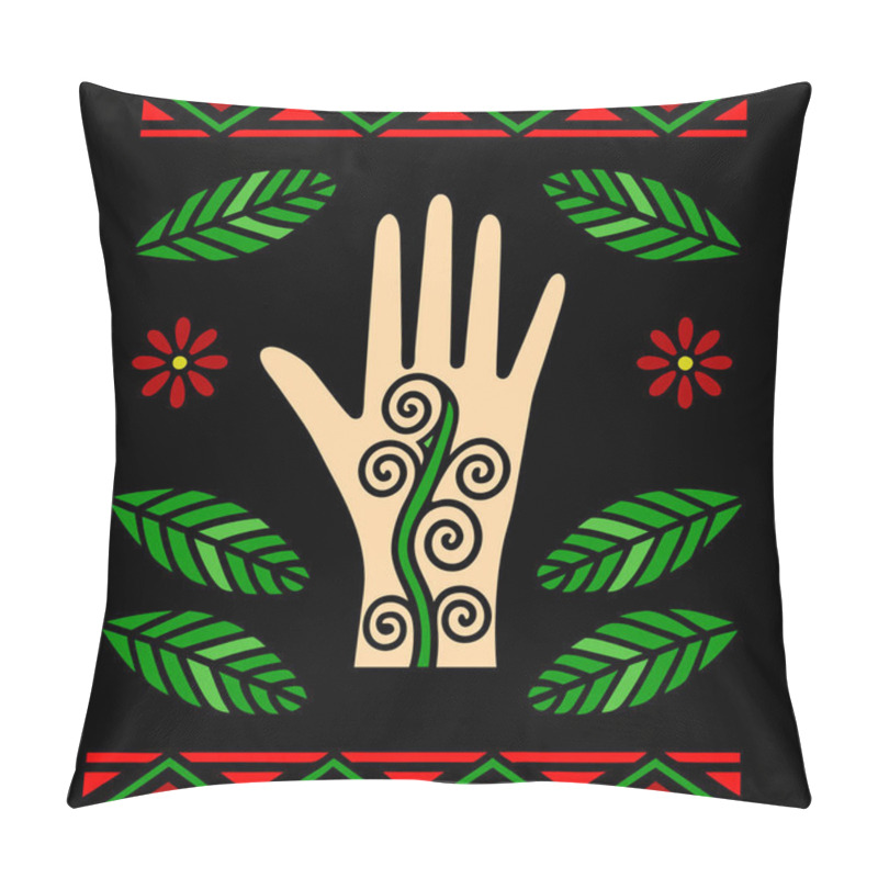 Personality  Minimalist Hand Mehndi Design With Floral Mandala Pattern Vector Illustration Pillow Covers