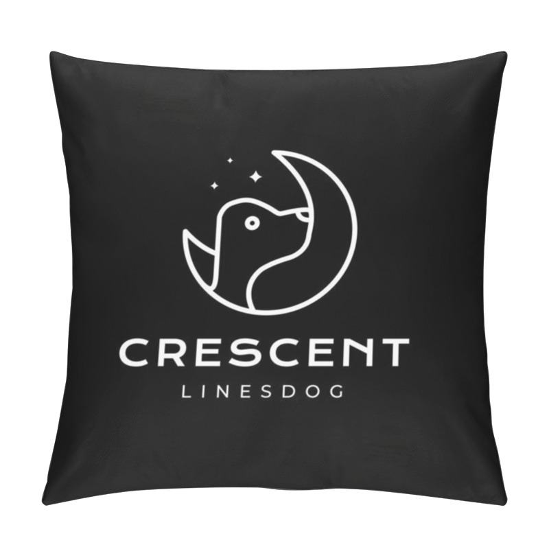 Personality  Night Crescent With Dog Portrait Simple Style Line Minimal Mascot Character Cartoon Logo Design Vector Icon Illustration Pillow Covers