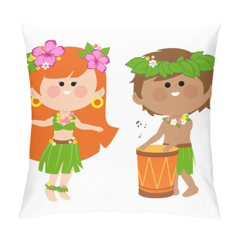 Personality  Hawaiian Children Playing Music With A Drum And Hula Dancing Pillow Covers