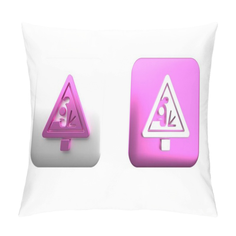 Personality  Colorful Warning Road Sign Throwing Stone Materials Icon Isolated On White Background. Traffic Rules And Safe Driving. Square Button. 3D Render Illustration Pillow Covers