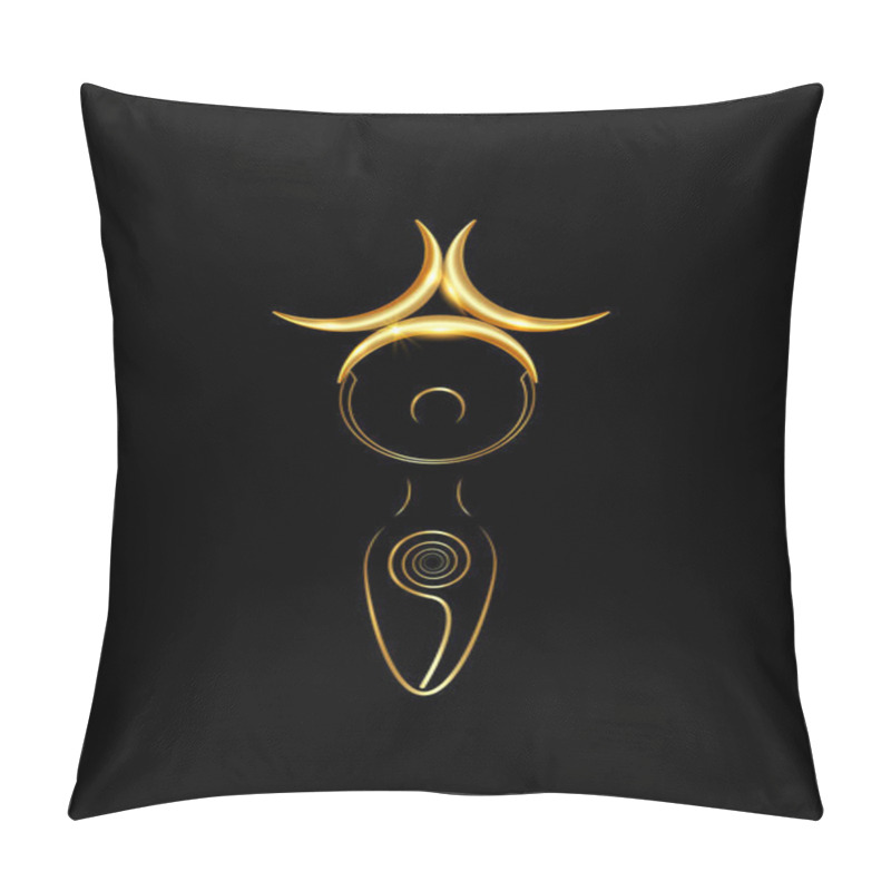 Personality  Gold Spiral Goddess Of Fertility And Triple Moon Wiccan. The Spiral Cycle Of Life, Death And Rebirth. Golden Woman Wicca Mother Earth Symbol Of Sexual Procreation, Vector Isolated On Black Background  Pillow Covers