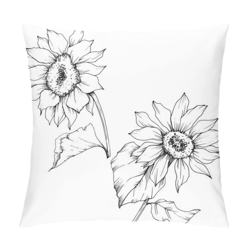 Personality  Vector Sunflower Floral Botanical Flowers. Black And White Engraved Ink Art. Isolated Sunflower Illustration Element. Pillow Covers