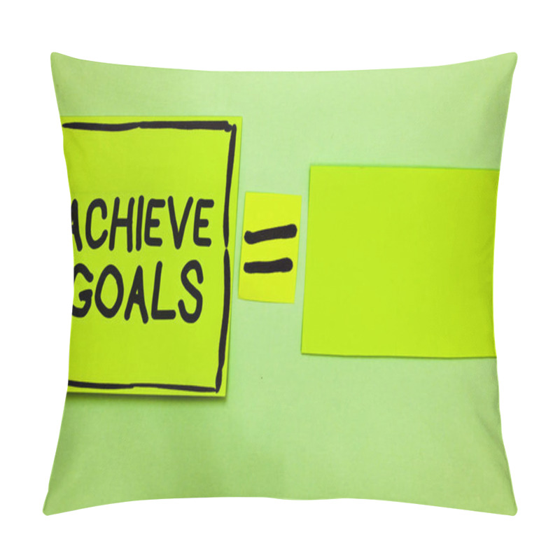 Personality  Word Writing Text Achieve Goals. Business Concept For Results Oriented Reach Target Effective Planning Succeed Green Paper Notes Reminders Equal Sign Important Messages To Remember. Pillow Covers