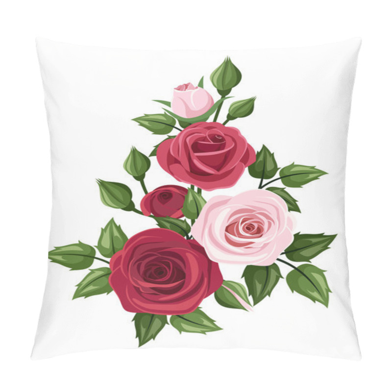 Personality  Red And Pink Roses. Vector Illustration. Pillow Covers