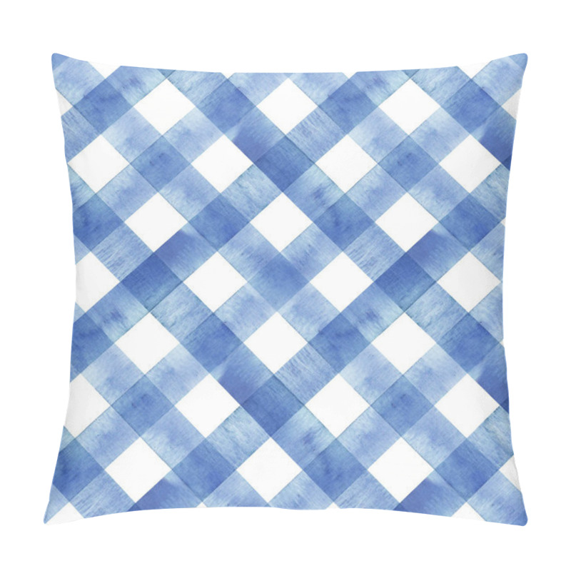 Personality  Watercolor Diagonal Stripe Plaid Seamless Pattern. Indigo Blue Stripes On White Background Pillow Covers