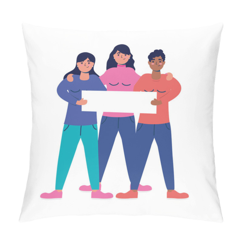 Personality  Interracial Women Protesting With Placard Pillow Covers