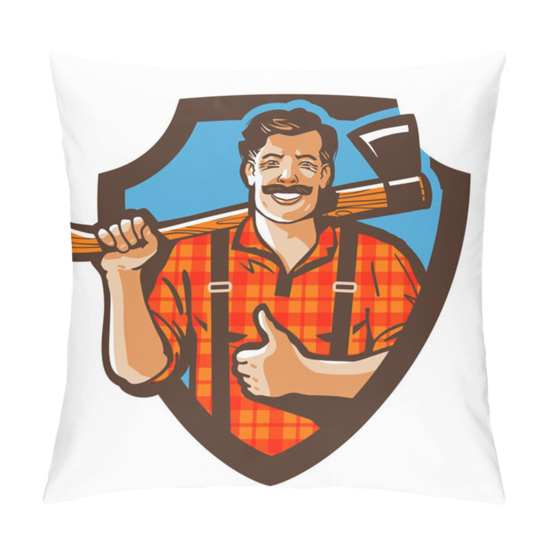 Personality  Bearded Canadian Woodcutter With Axe In Plaid Shirt Pillow Covers