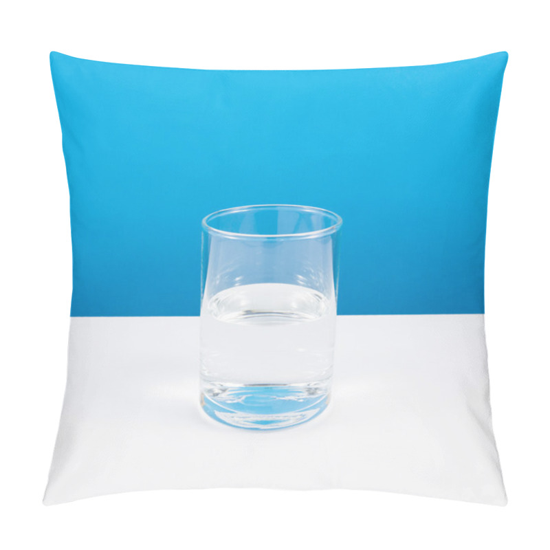 Personality  Half Empty Or Half Full Glass Of Water On White Table. Pillow Covers