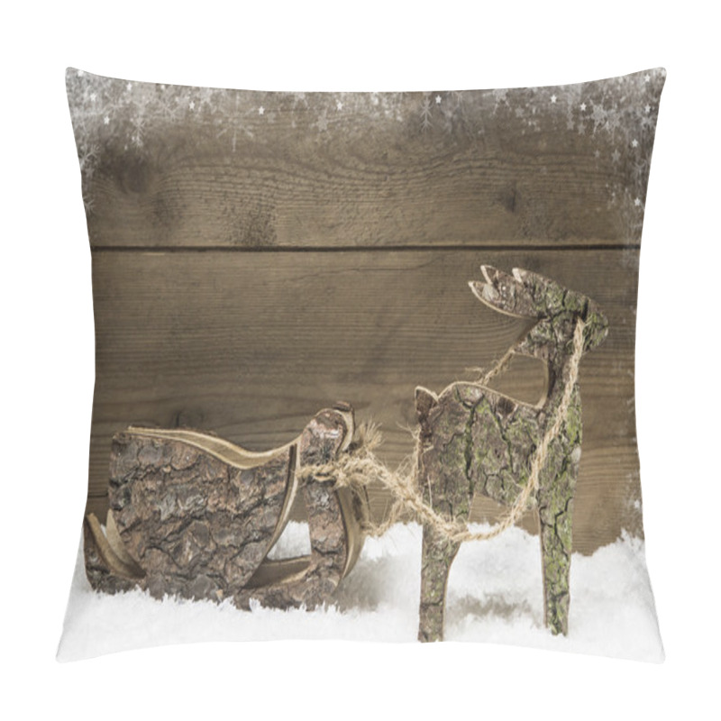 Personality  Handmade elk or reindeer with slide of wood on wooden background pillow covers