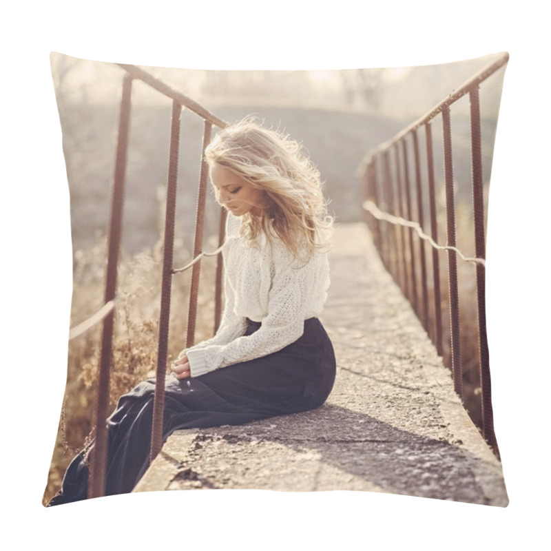 Personality  Blond Woman On The Bridge Pillow Covers