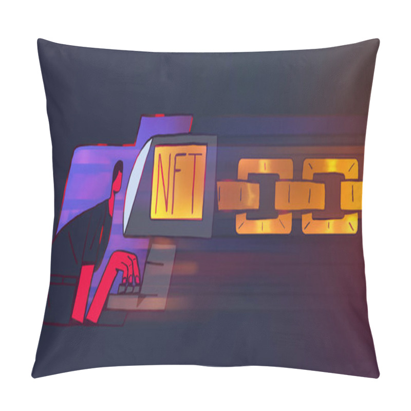 Personality  NFT Non-fungible Tokens Minted Creation. Art And Collectables Illustration, Use Blockchain Technology To Create Unique Digital Items For Crypto Art, Crypto-collectibles And Crypto-gaming. Pillow Covers