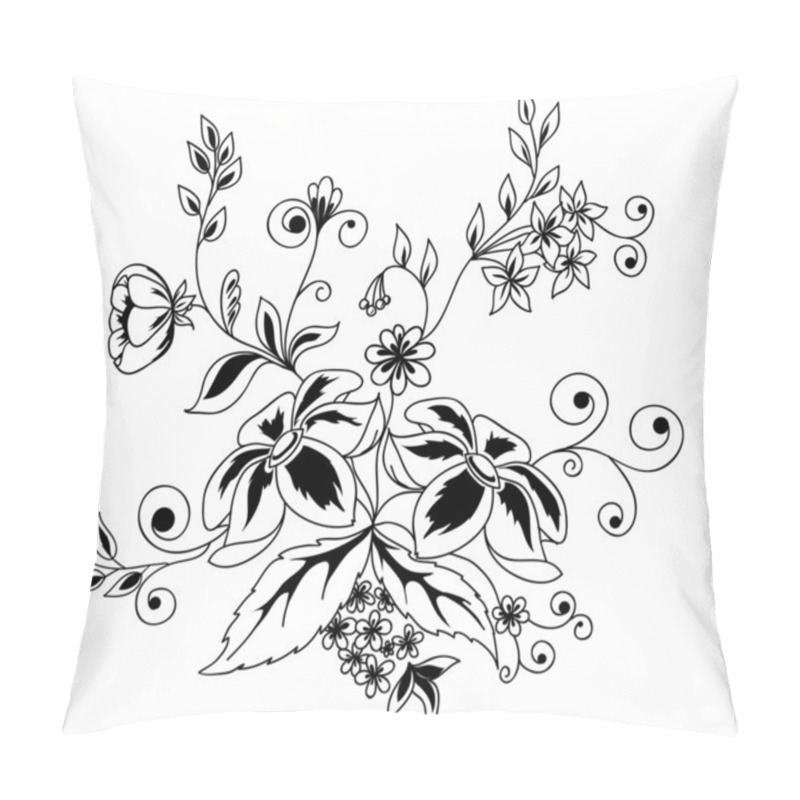 Personality  Beautiful Floral Element. Black-and-white Flowers And Leaves Design Element With Imitation Guipure Embroidery. Pillow Covers