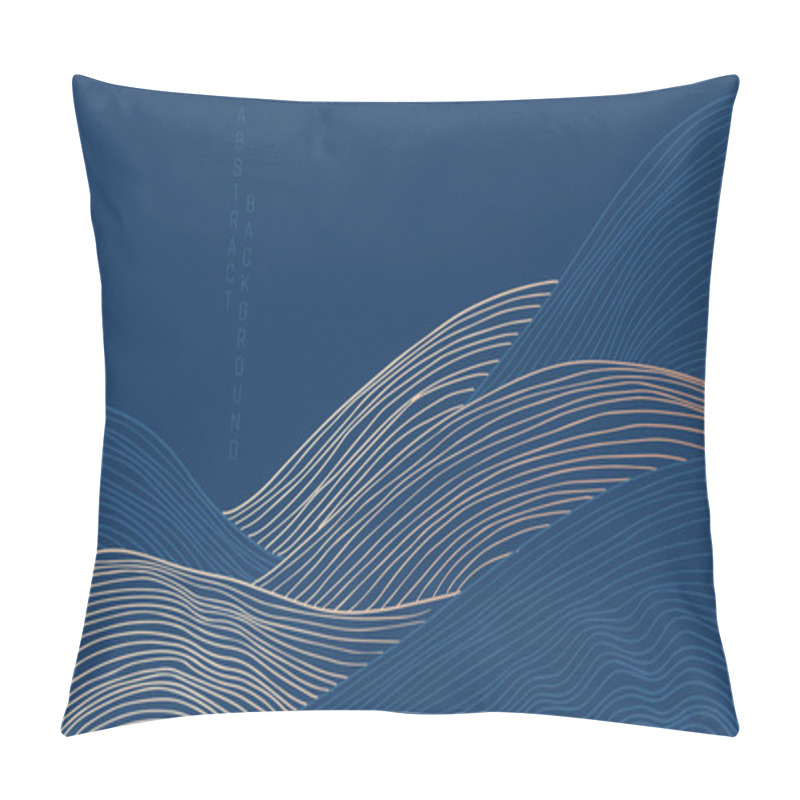 Personality   Abstract Grid Landscape Background In Asian Style, Blue And Gold Pillow Covers