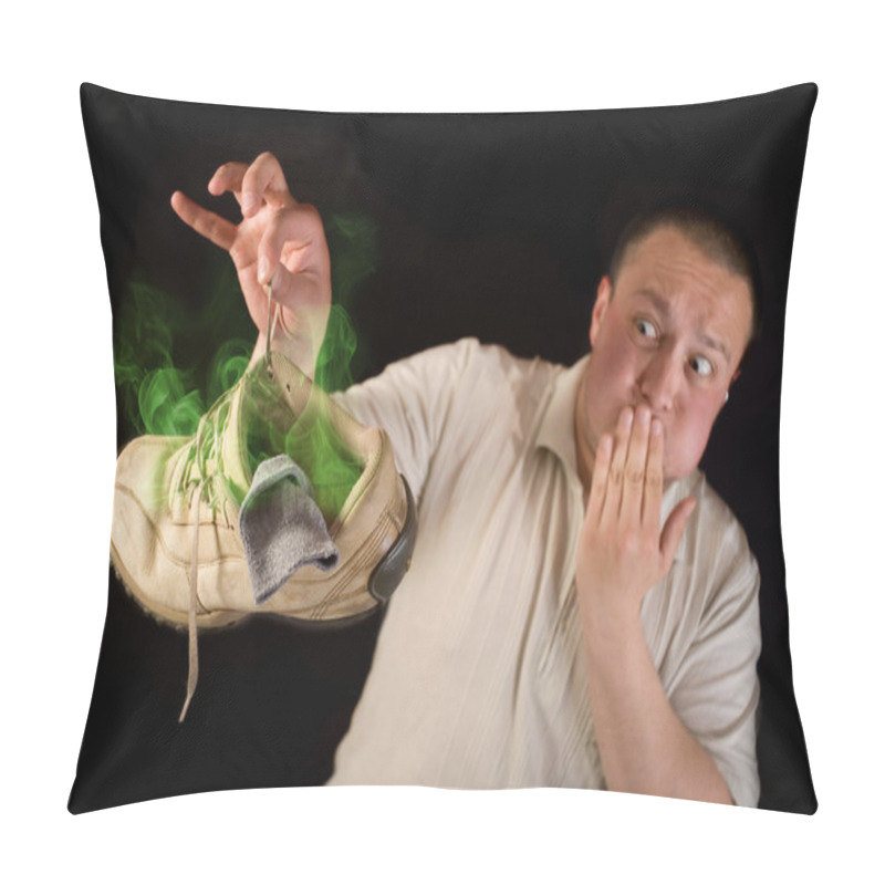 Personality  Shocked Man Holding Smelling Shoe Pillow Covers