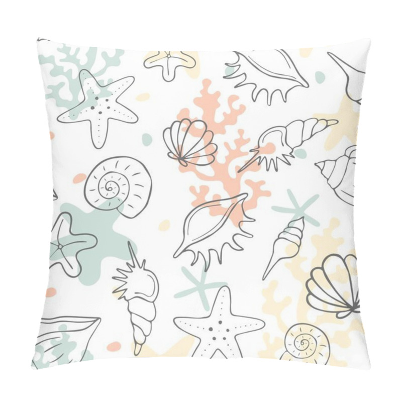 Personality  Seamless Pattern With Seashells, Corals And Starfishes. Marine Background. Vector Illustration In Sketch Style. Perfect For Greetings, Invitations, Wrapping Paper, Textile, Wedding And Web Design. Pillow Covers