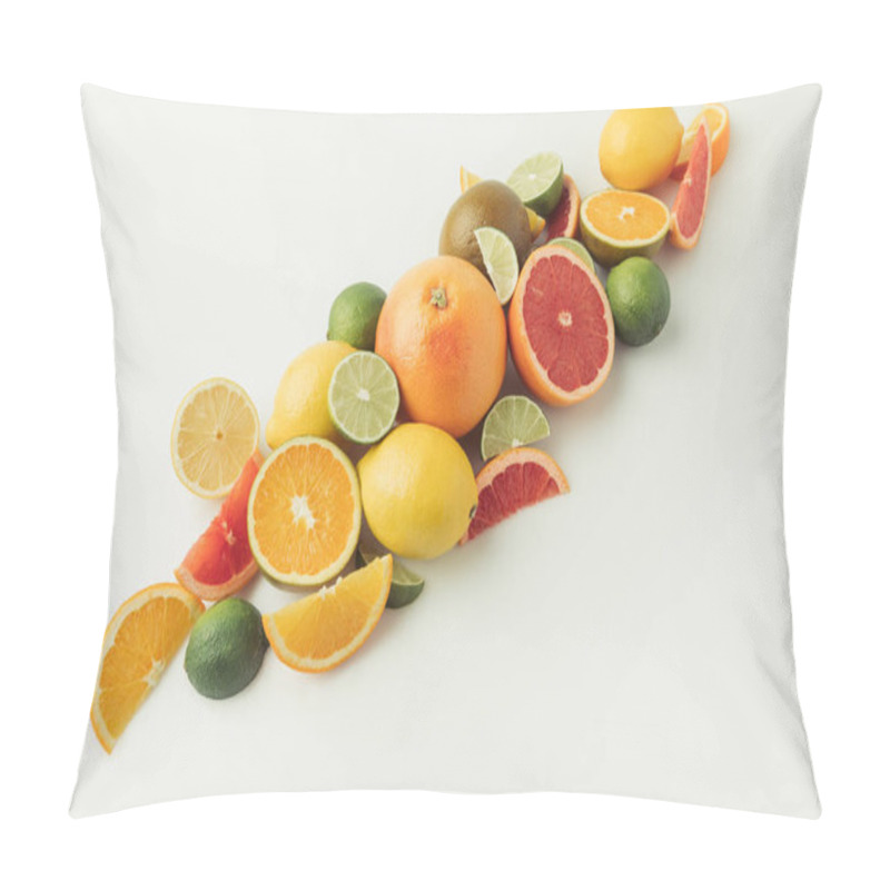 Personality  Pile Of Ripe Citruses Isolated On White Background Pillow Covers