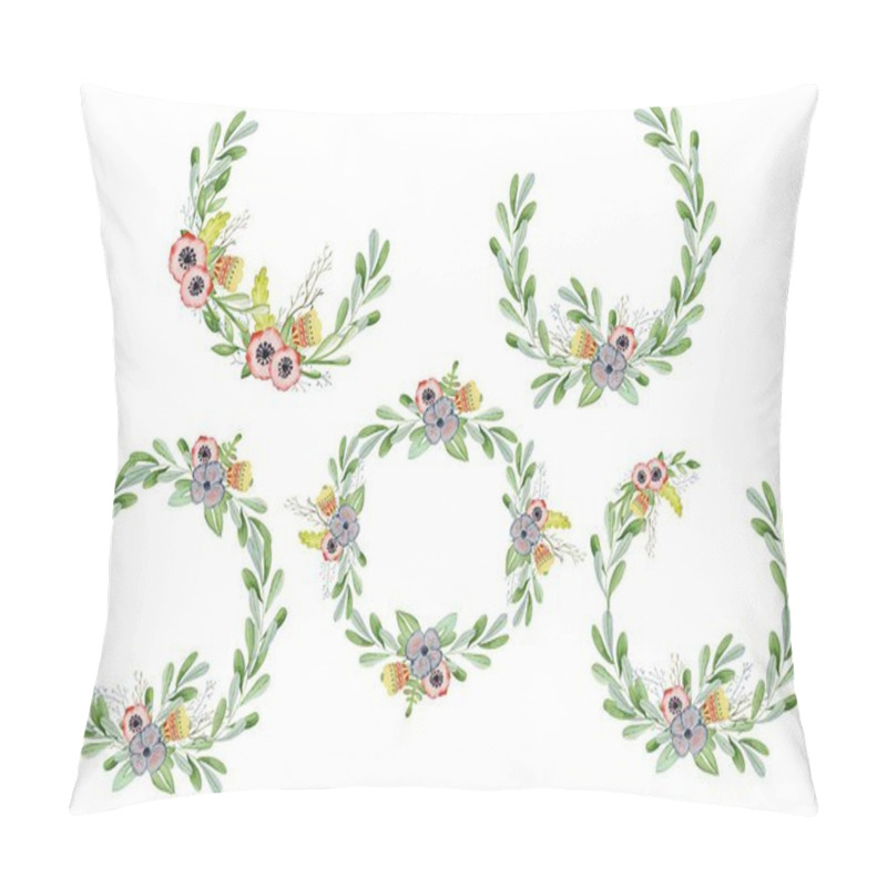 Personality  Watercolor Floral Set With Wreaths Hand Drawn Illustration. Tribal Flowers, Leaves And Branch Pillow Covers