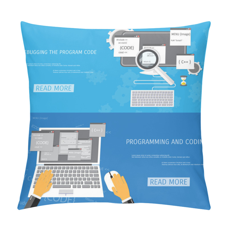 Personality  Vector Flat Concept Of Programming And Coding Pillow Covers