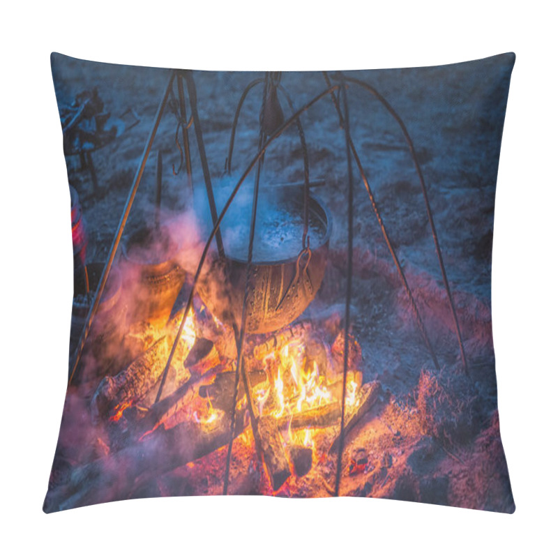 Personality  Selective Focus On Boiling Cauldron With Mysterious Decoction On A Campfire At Night Witch Sabbath. Kupala Night, Called In Poland Noc Kupaly, Cedynia Pillow Covers