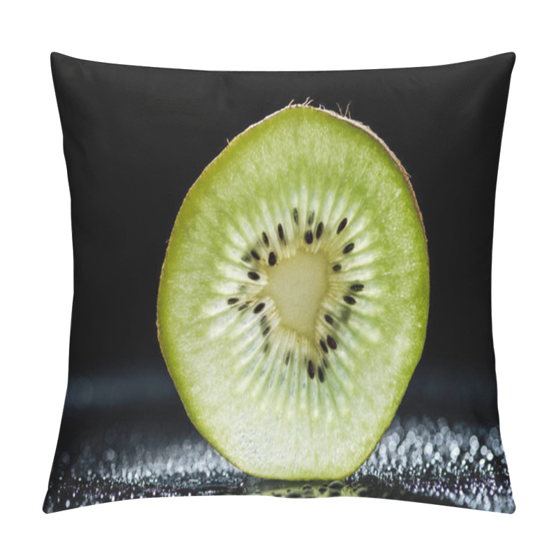 Personality  Slice Of Kiwi Fruit On Black Background Pillow Covers