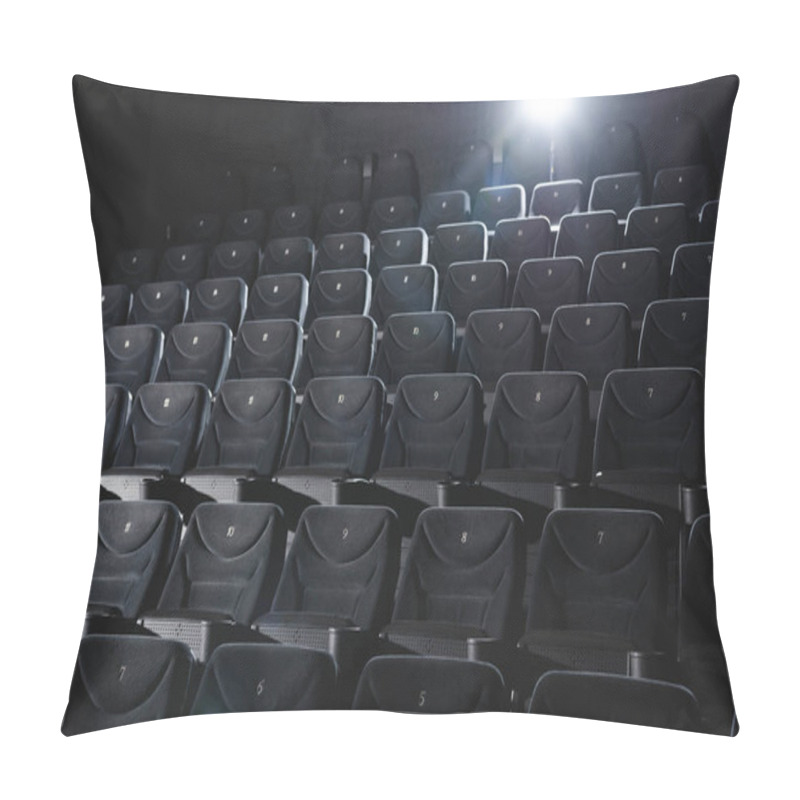 Personality  Cinema Hall With Rows Of Grey Seats In Darkness  Pillow Covers