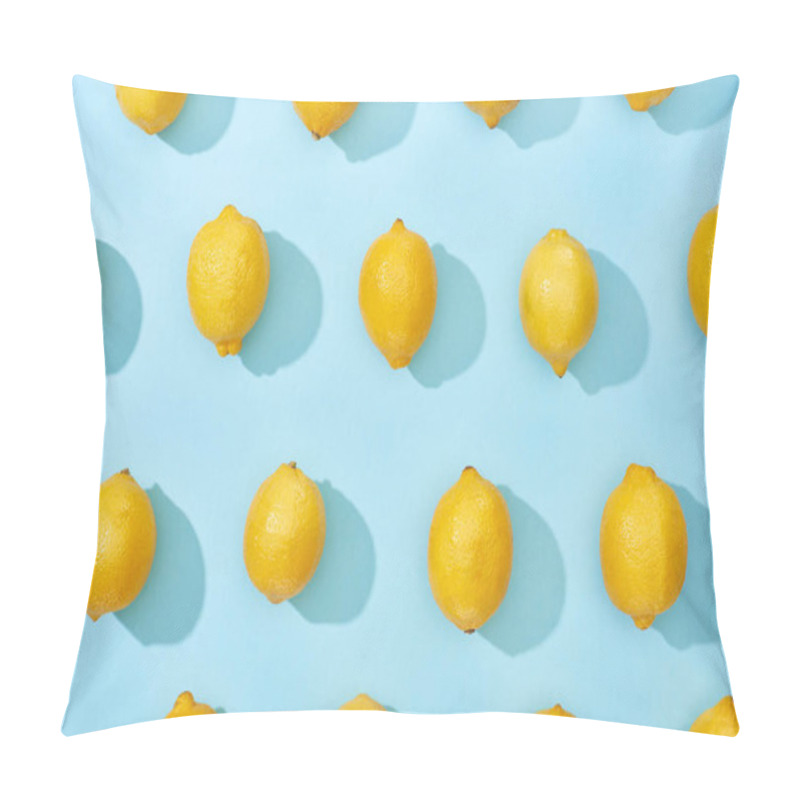 Personality  Pattern Of Ripe Yellow Lemons On Blue Background With Shadows Pillow Covers