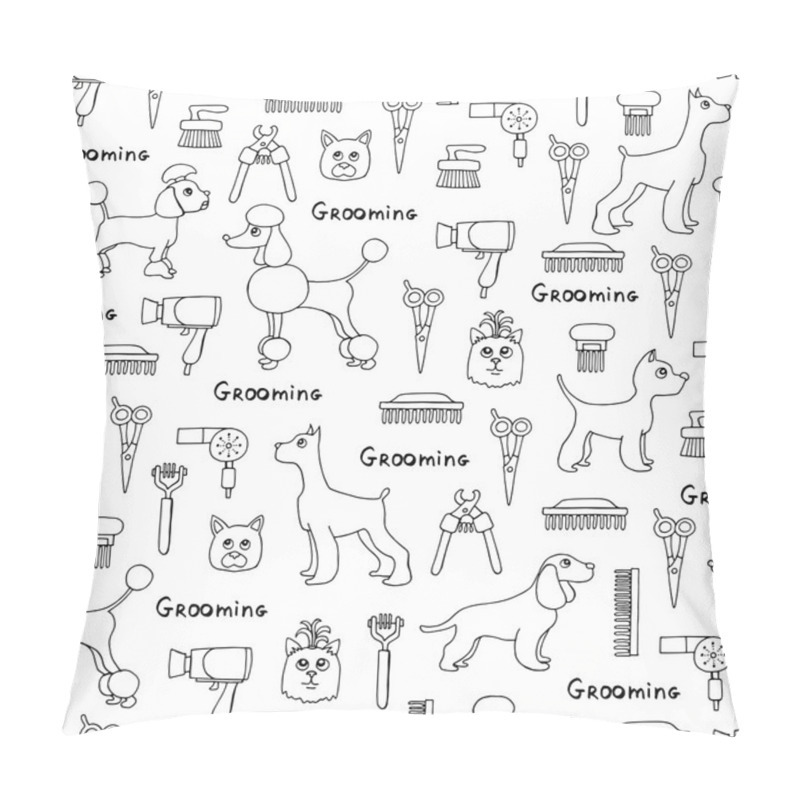 Personality  Vector Seamless Pattern With Hand Drawn Isolated Dogs, Grooming  Pillow Covers