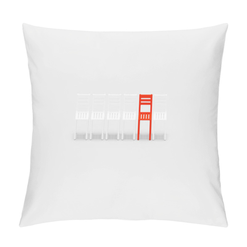 Personality  A Unique Red Stool Stands Out In A Row Of White Chairs, Representing An Individual Design Concept Through A 3D Illustration. It Symbolizes Leadership And The Idea Of Being Distinct From The Crowd. Pillow Covers