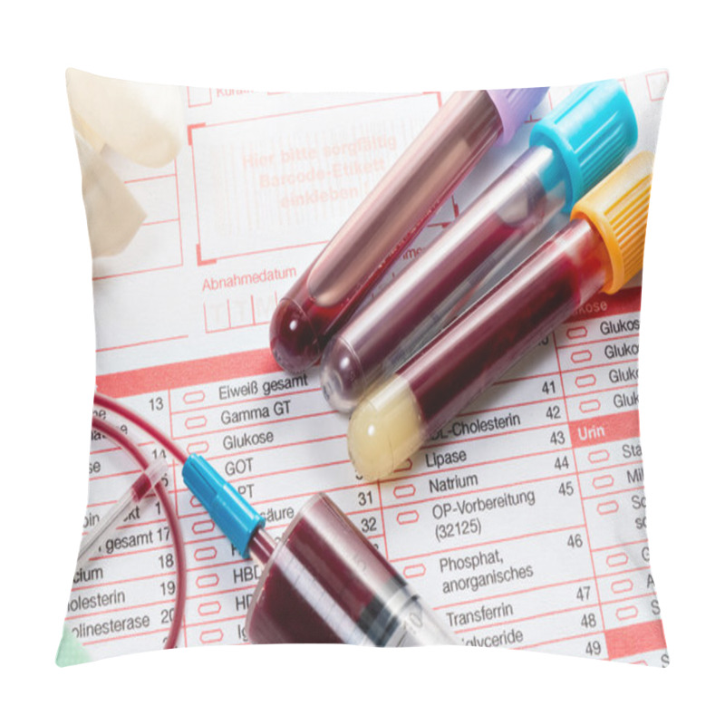 Personality  Blood Test, Blood Samples On A Laboratory Form Pillow Covers