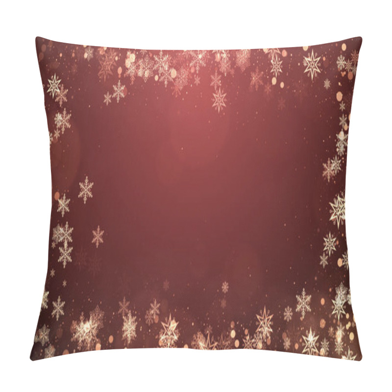 Personality  Christmas Snowflakes Frame With Lights And Particles On Red Background. Winter, Christmas, New Years, Holidays Frame Concept. Pillow Covers