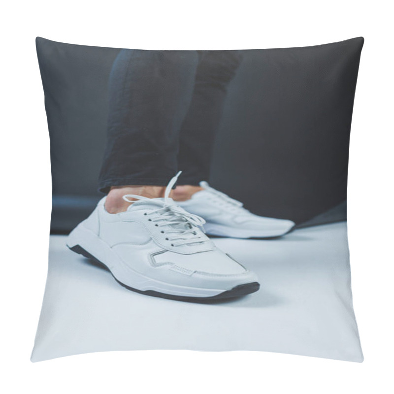 Personality  Men's Casual White Shoes Made Of Genuine Leather, Men On Shoes In White Sneakers. High Quality Photo Pillow Covers