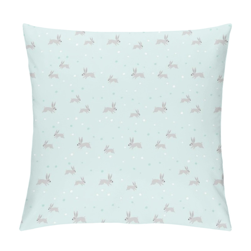 Personality  Rabbits Wild Life Animals Cartoon Style Seasonal Pastel Mint Turquoise Gray Seamless Pattern On Light Background Pillow Covers