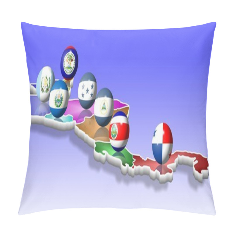 Personality  A Map Of Seven Central American Countries With Their Flags Shaped As Balls Pillow Covers