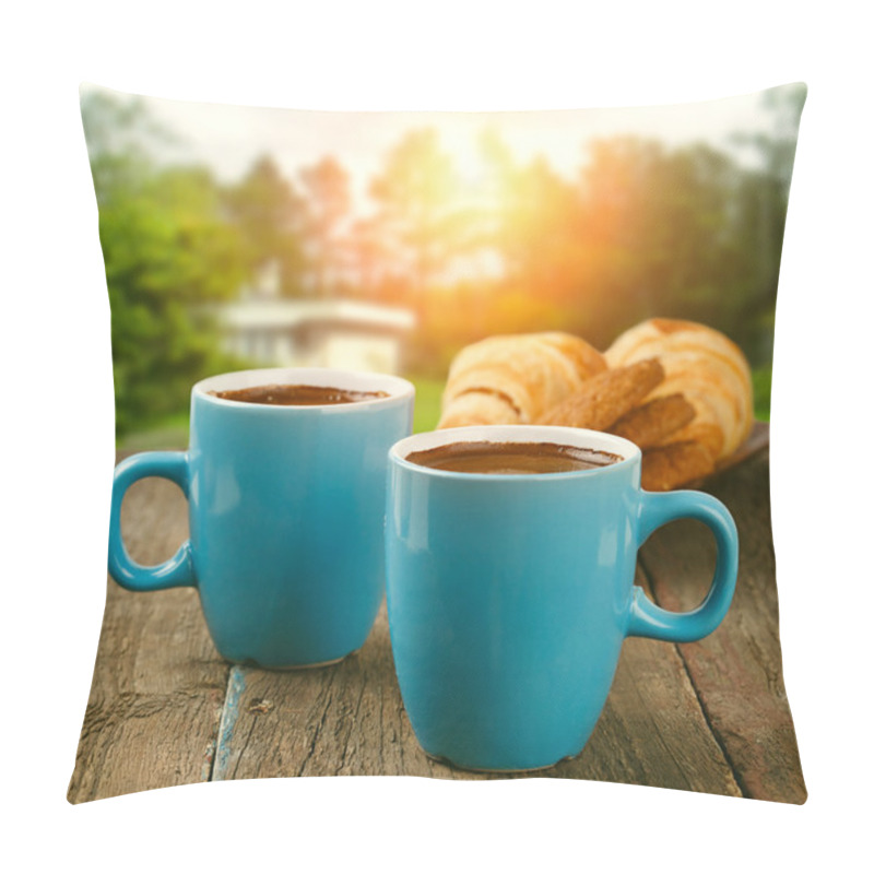 Personality  Two Cups Of Coffee In Morning Garden Pillow Covers